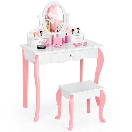 Kinderschminktisch mit Hocker Prinzessin Frisiertisch mit 3 Schubladen &amp; Spiegel weiß