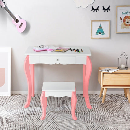 Kinderschminktisch mit Hocker Prinzessin Frisiertisch mit 3 Schubladen &amp; Spiegel weiß
