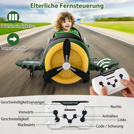 Voiture électrique pour enfants au look d'avion, porteur d'avion électrique avec télécommande 124 x 100 x 62 cm