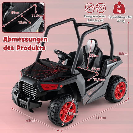 Kinder Elektroauto mit 2.4G Fernbedienung 24V Elektrofahrzeuge UTV für Kinder ab 3 Jahren Schwarz