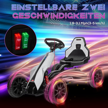 Kart électrique pour enfants 12 V 3-5 km/h drift kart avec mode réglable 2 voies, ceinture de sécurité, volant, kart véhicule pour enfants de 3 à 8 ans, blanc |