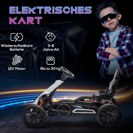 Kart électrique pour enfants 12 V 3-5 km/h drift kart avec mode réglable 2 voies, ceinture de sécurité, volant, kart véhicule pour enfants de 3 à 8 ans, blanc |