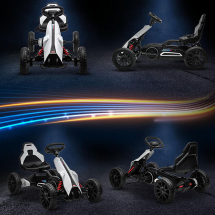 Kart électrique pour enfants 12 V 3-5 km/h drift kart avec mode réglable 2 voies, ceinture de sécurité, volant, kart véhicule pour enfants de 3 à 8 ans, blanc |