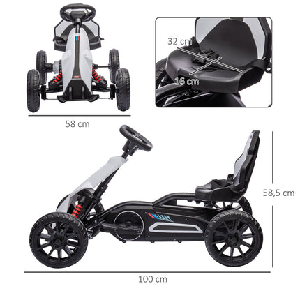 Kart électrique pour enfants 12 V 3-5 km/h drift kart avec mode réglable 2 voies, ceinture de sécurité, volant, kart véhicule pour enfants de 3 à 8 ans, blanc |