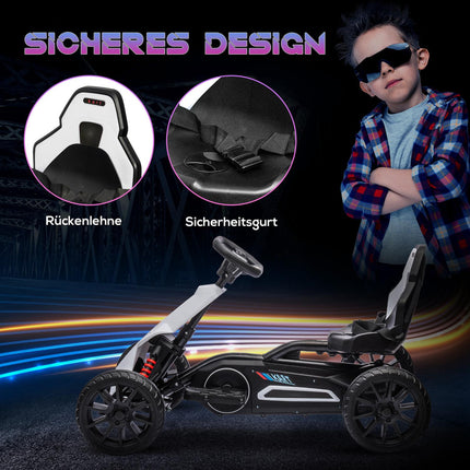 Kart électrique pour enfants 12 V 3-5 km/h drift kart avec mode réglable 2 voies, ceinture de sécurité, volant, kart véhicule pour enfants de 3 à 8 ans, blanc |