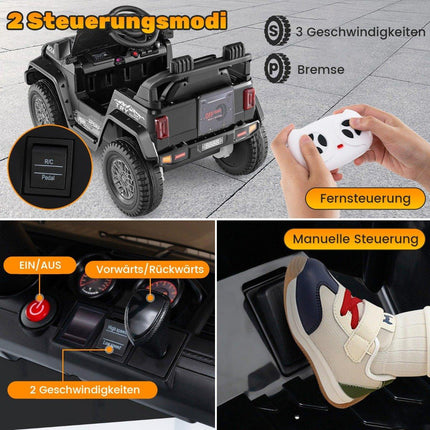 Kinder Elektro Jeep mit Doppelmotor &amp; Langsamstart &amp; 4-Federung Aufsitzauto schwarz