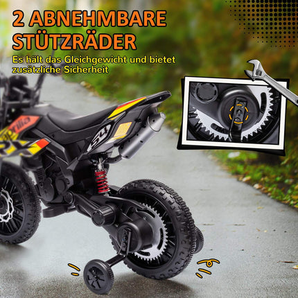 Elektro-Motorrad für Kinder, 12V, Musik und Stützräder, 6 km/h