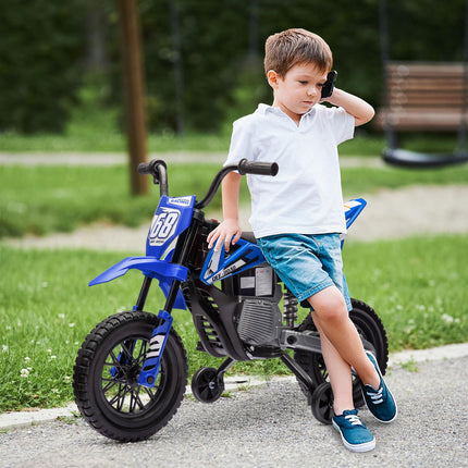 Moto électrique pour enfants, moto pour enfants 12V avec musique, véhicule pour enfants avec roues d'entraînement amovibles, 2,4-5 km/h, pour enfants de 3 à 6 ans, max. 30 kg, bleu