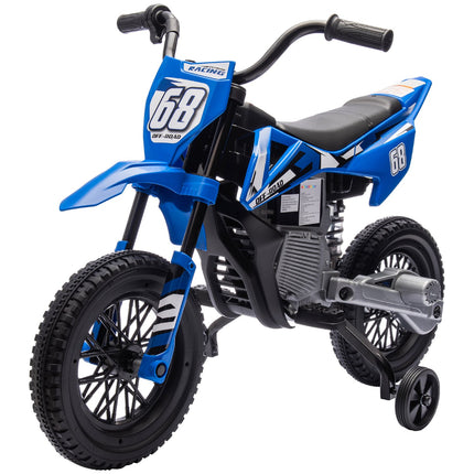 Moto électrique pour enfants, moto pour enfants 12V avec musique, véhicule pour enfants avec roues d'entraînement amovibles, 2,4-5 km/h, pour enfants de 3 à 6 ans, max. 30 kg, bleu