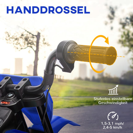 Moto électrique pour enfants, moto pour enfants 12V avec musique, véhicule pour enfants avec roues d'entraînement amovibles, 2,4-5 km/h, pour enfants de 3 à 6 ans, max. 30 kg, bleu