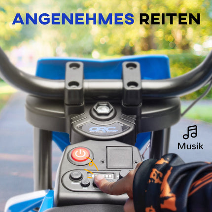 Moto électrique pour enfants, moto pour enfants 12V avec musique, véhicule pour enfants avec roues d'entraînement amovibles, 2,4-5 km/h, pour enfants de 3 à 6 ans, max. 30 kg, bleu