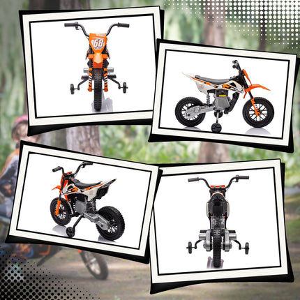 Elektro-Motorrad für Kinder, 12V, Musik, Stützräder, Orange