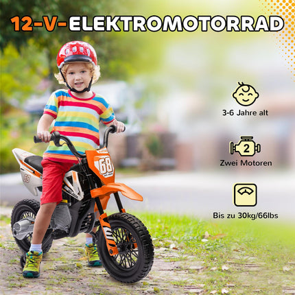 Elektro-Motorrad für Kinder, 12V, Musik, Stützräder, Orange
