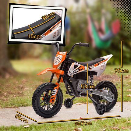 Elektro-Motorrad für Kinder, 12V, Musik, Stützräder, Orange