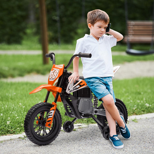 Elektro-Motorrad für Kinder, 12V, Musik, Stützräder, Orange