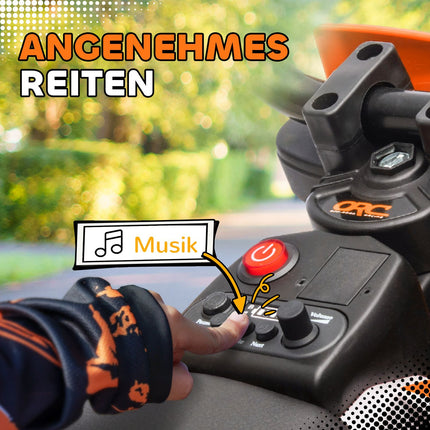 Elektro-Motorrad für Kinder, 12V, Musik, Stützräder, Orange