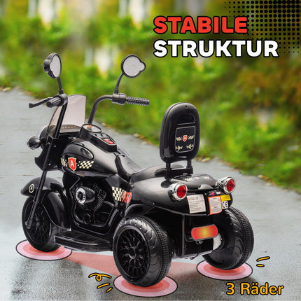 Elektro-Motorrad für Kinder, 6V, LED, 3-6 Jahre, Schwarz