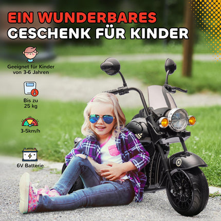 Elektro-Motorrad für Kinder, 6V, LED, 3-6 Jahre, Schwarz