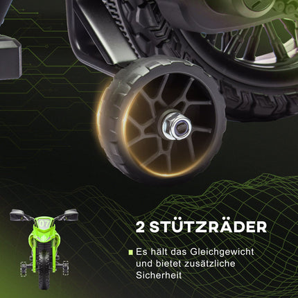6V-Elektromotorrad für Kinder mit Stützrädern – grün