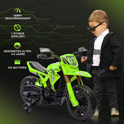 6V-Elektromotorrad für Kinder mit Stützrädern – grün
