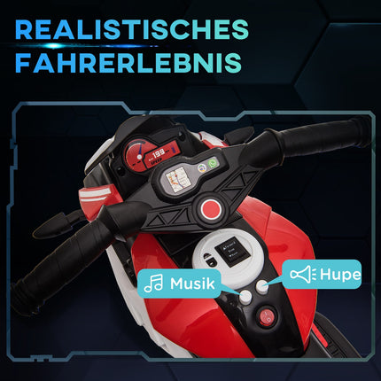 Kinder 6V Elektromotorrad, Musik & Licht, schwarz/rot