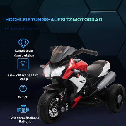 Kinder 6V Elektromotorrad, Musik & Licht, schwarz/rot