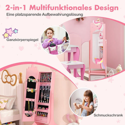 Kinder Schmuckschrank 2 in 1 Kippspiegelschrank mit Ganzkörperspiegel rosa