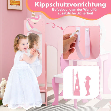 Kinder Schmuckschrank 2 in 1 Kippspiegelschrank mit Ganzkörperspiegel rosa