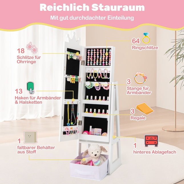 Children's jewelry cabinet 3 in 1 tiltable mirror cabinet with full-length mirror white