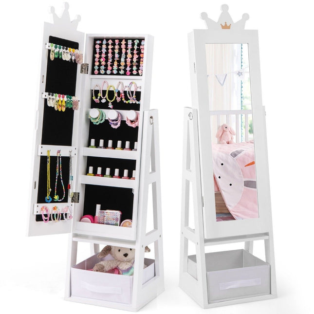 Children's jewelry cabinet 3 in 1 tiltable mirror cabinet with full-length mirror white