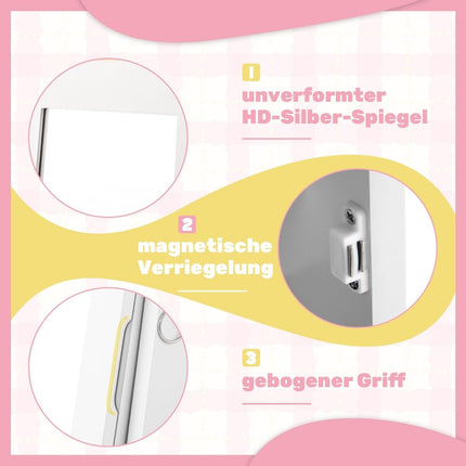 Kinder Schmuckschrank 3 in 1 Kippspiegelschrank mit Ganzkörperspiegel weiß