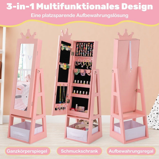 Children's jewelry cabinet 3 in 1 tilting mirror cabinet with full-length mirror pink