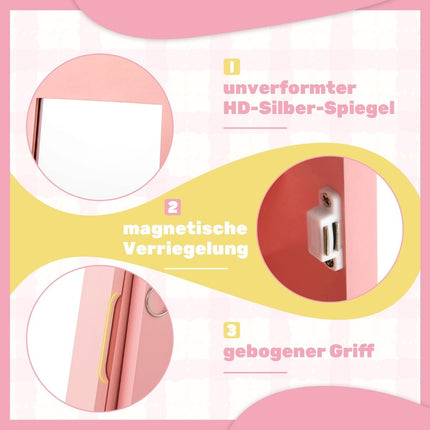 Kinder Schmuckschrank 3 in 1 Kippspiegelschrank mit Ganzkörperspiegel rosa