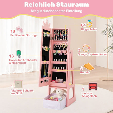Kinder Schmuckschrank 3 in 1 Kippspiegelschrank mit Ganzkörperspiegel rosa