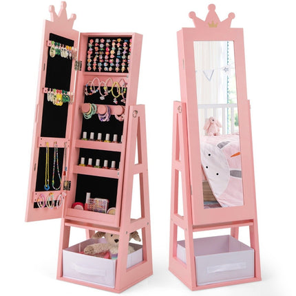 Kinder Schmuckschrank 3 in 1 Kippspiegelschrank mit Ganzkörperspiegel rosa