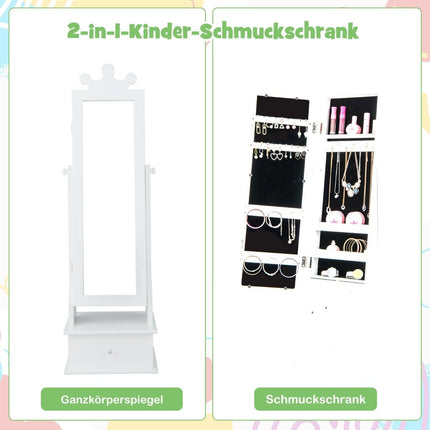 Kindersieradenkast met passpiegel & 2 kantelhoeken & 3 lades wit