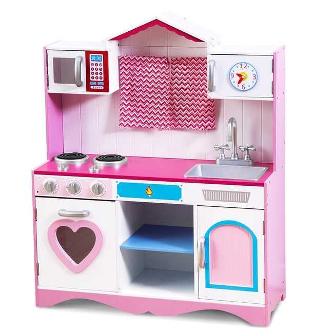 Kinderküche Spielküche aus Holz mit abnehmbarer Spüle Mikrowelle Kinderküche rosa