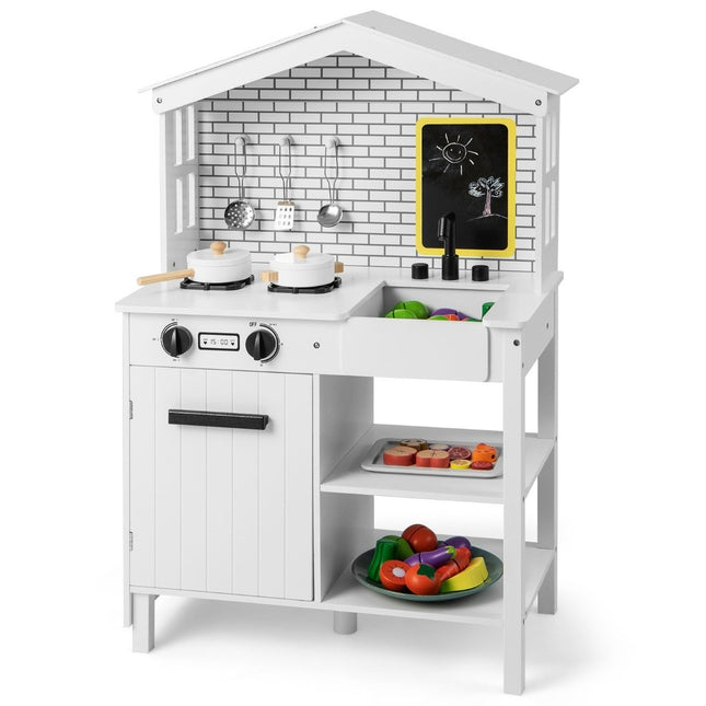 Kinderküche Spielküchen-Set aus Holz mit Zusatzbrett 62 x 33 x 90 cm weiß