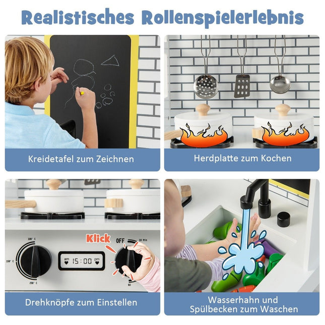 Kinderküche Spielküchen-Set aus Holz mit Zusatzbrett 62 x 33 x 90 cm weiß
