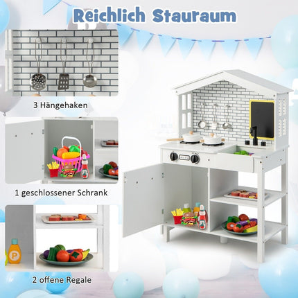 Kinderküche Spielküchen-Set aus Holz mit Zusatzbrett 62 x 33 x 90 cm weiß