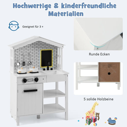 Kinderküche Spielküchen-Set aus Holz mit Zusatzbrett 62 x 33 x 90 cm weiß