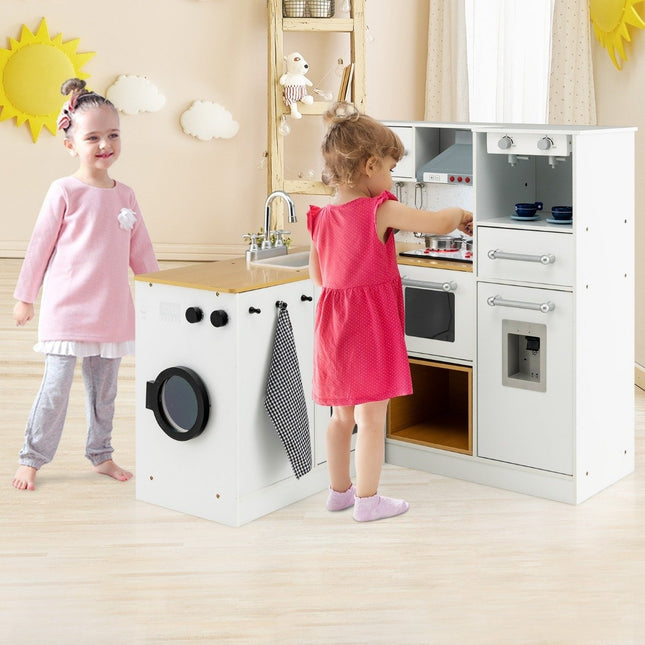 Kinderküchenset Spielküche mit Licht Hocker Kaffeemaschine Wasserspender Herd
