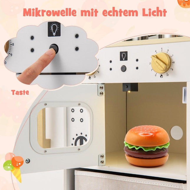 Kinderküche mit Zubehör Spielküche mit Schreibtafel Eismaschine Spüle Spielzeugküche weiß