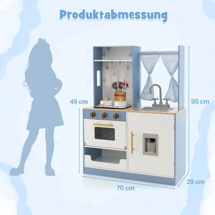 Children's kitchen with curtains & stove & sink & oven & water dispenser Play kitchen for children aged 3 and over.
