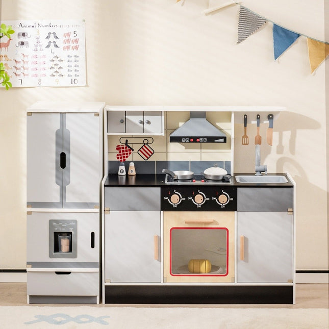 Kinderküche mit teilbarem Kühlschrank &amp; Licht &amp; Musik &amp; Sound &amp; 12 Zubehör Kühlschrank
