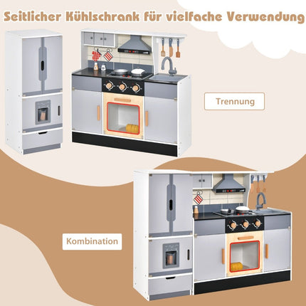Kinderküche mit teilbarem Kühlschrank &amp; Licht &amp; Musik &amp; Sound &amp; 12 Zubehör Kühlschrank