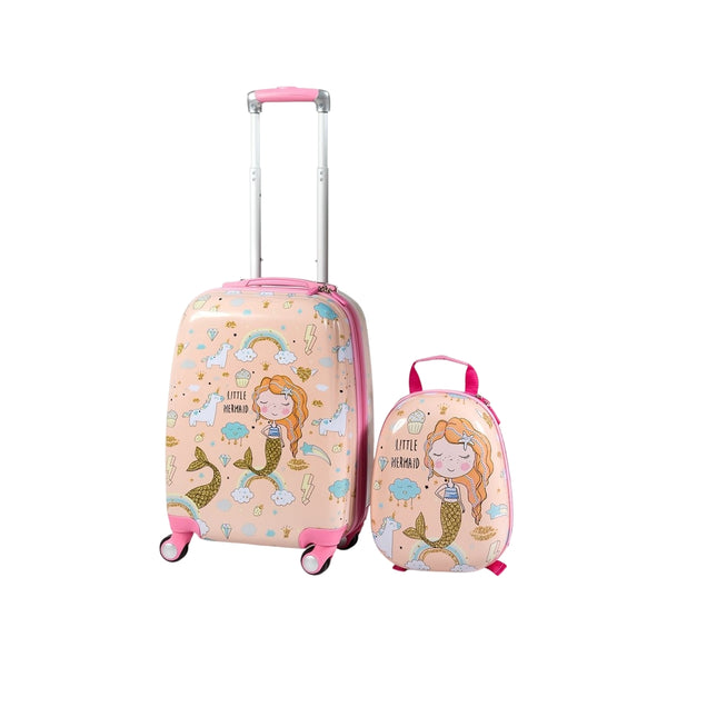 Children's luggage mermaid travel suitcase children's suitcase set with backpack pink