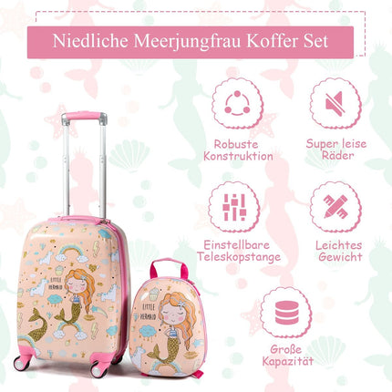 Kindergepäck Meerjungfrau Reisekoffer Kinderkoffer Set mit Rucksack Rosa