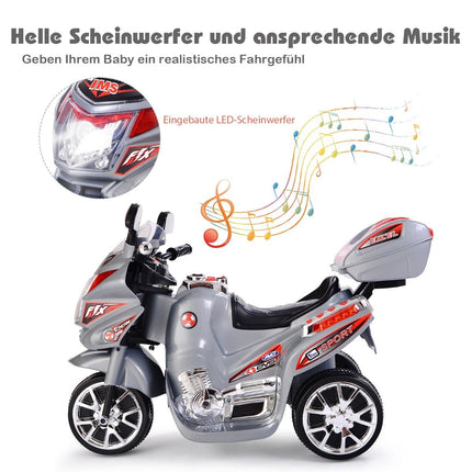 Kindermotorrad 6 V Elektromotorrad mit Musik und Scheinwerfern für Kinder Grau