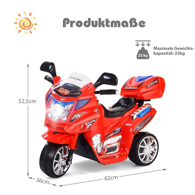 Kindermotorrad 6V Elektromotorrad mit Musik und Scheinwerfern für Kinder Rot